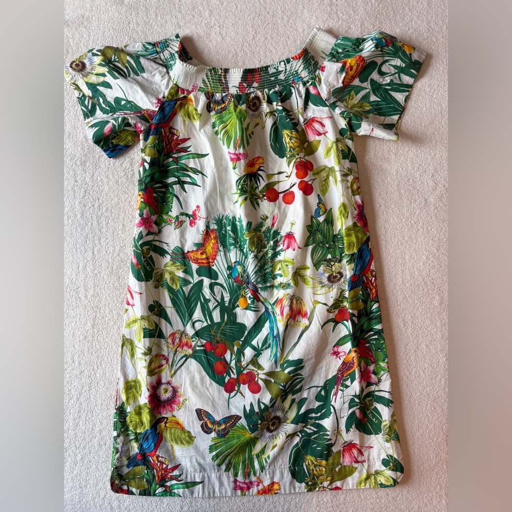 J. Crew Multicolor Floral Tropical Print Dress. Butterflies Toucans. Size 6